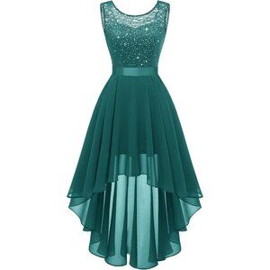 BeryLove Women Peacock SequinChiffon Scoop Neck Sleeveless Lace Cocktail Dresses